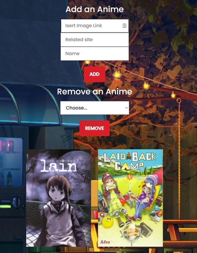 anime list website interface
